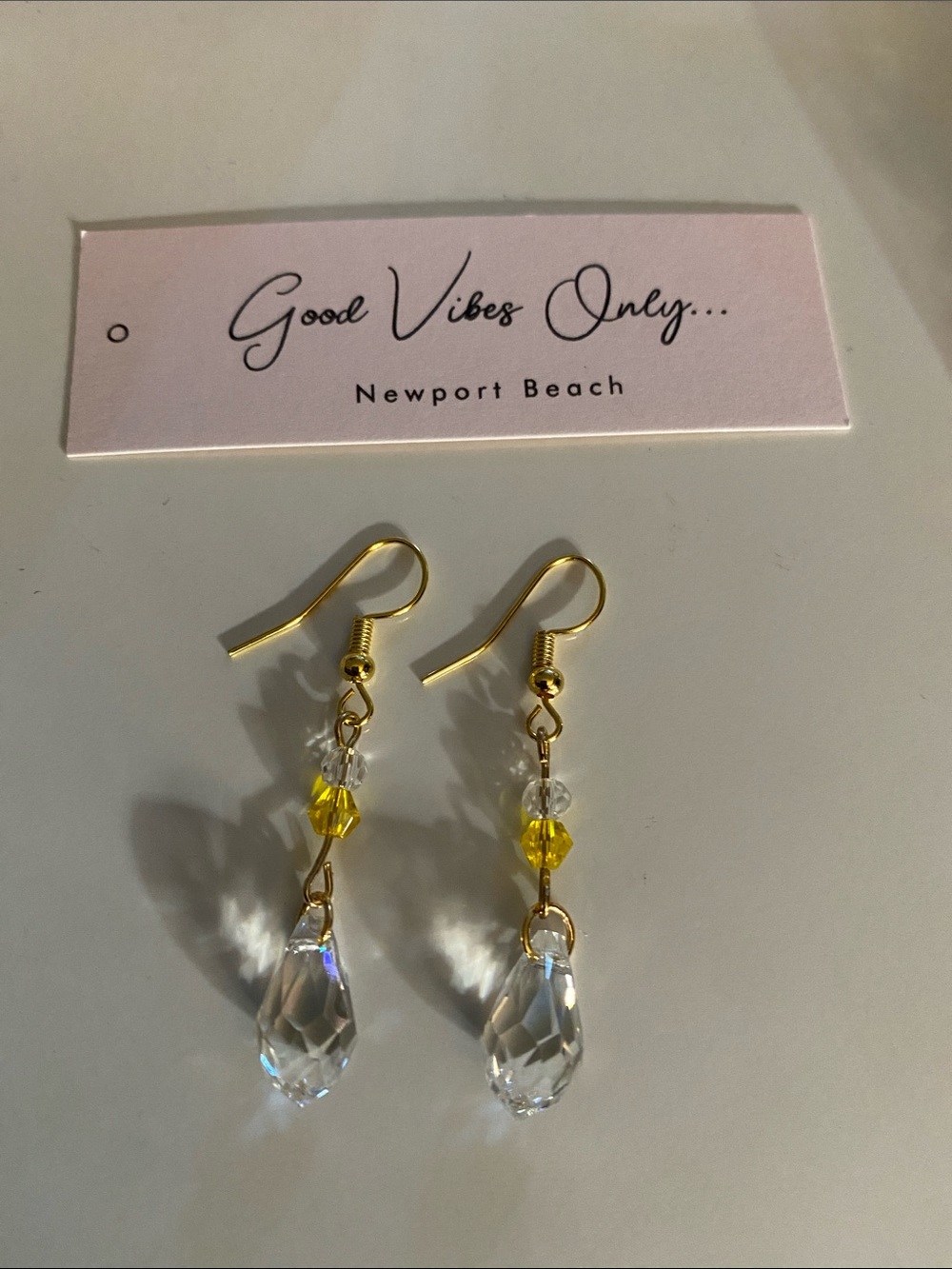 Good Vibes 😎 Only Yellow & Clear Crystal Drop Earrings